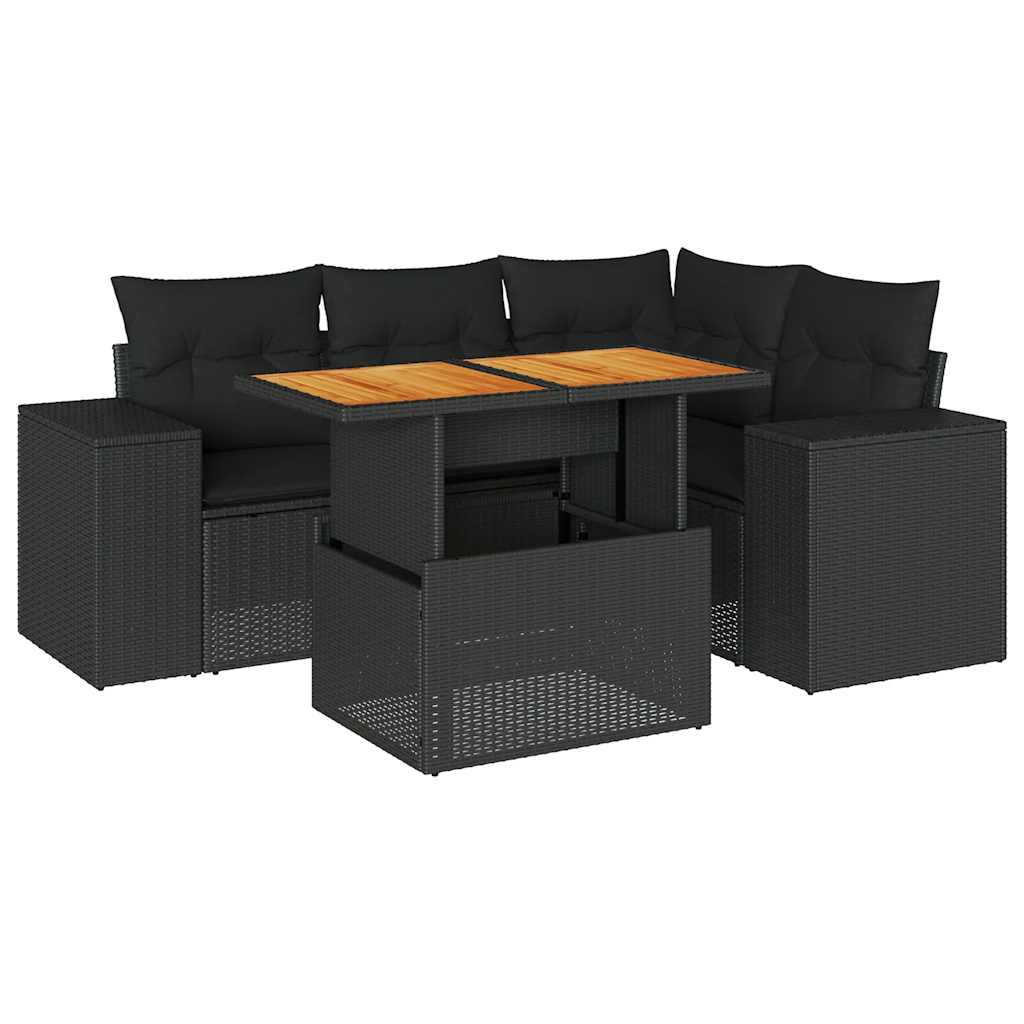 5-delige Loungeset met kussens poly rattan zwart is nu te koop bij PeponiXL, paradijselijk wonen!