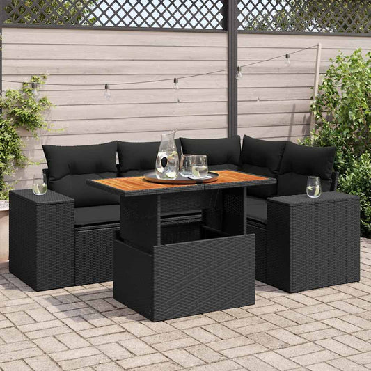 5-delige Loungeset met kussens poly rattan zwart is nu te koop bij PeponiXL, paradijselijk wonen!