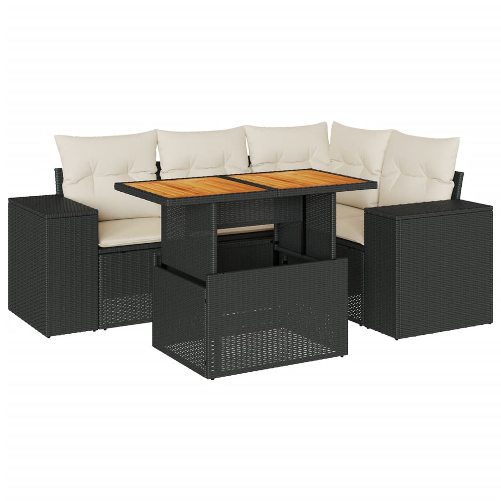 5-delige Loungeset met kussens poly rattan zwart is nu te koop bij PeponiXL, paradijselijk wonen!