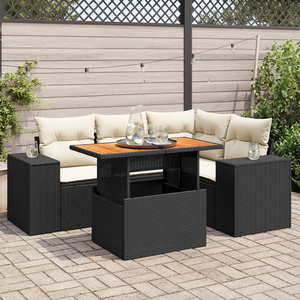 5-delige Loungeset met kussens poly rattan zwart is nu te koop bij PeponiXL, paradijselijk wonen!