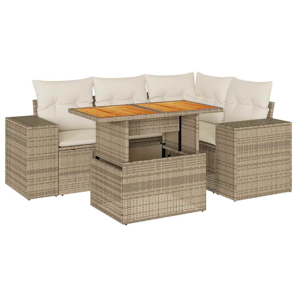 5-delige Loungeset met kussens poly rattan beige is nu te koop bij PeponiXL, paradijselijk wonen!