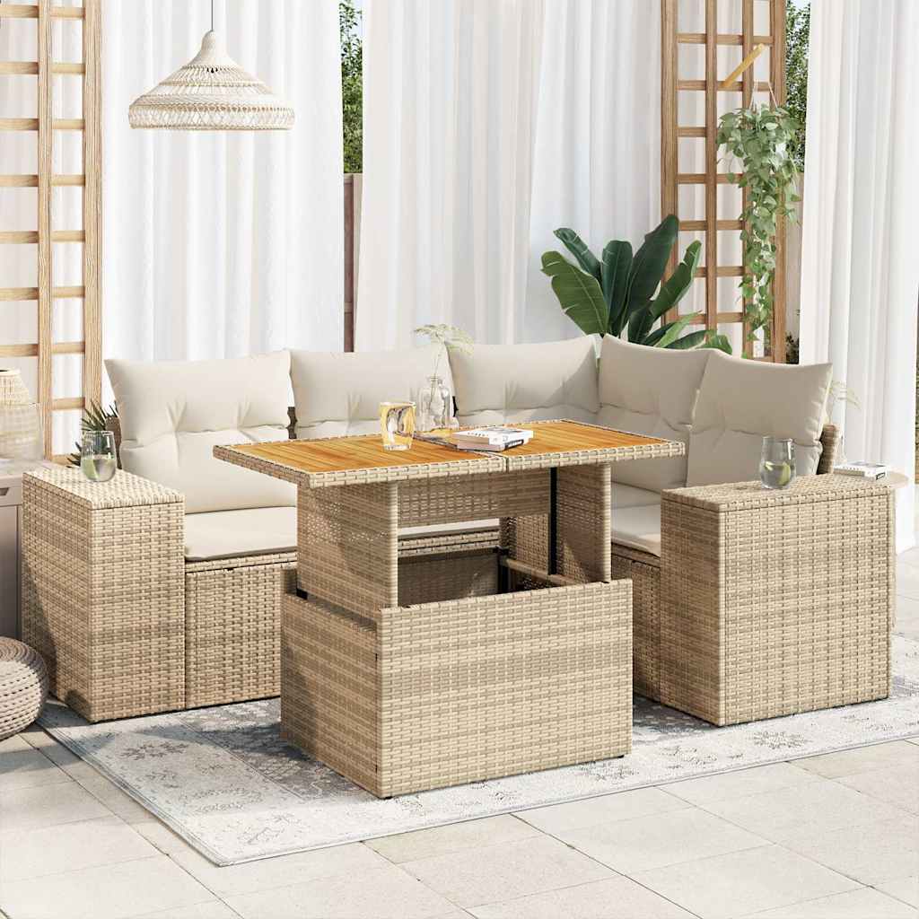 5-delige Loungeset met kussens poly rattan beige is nu te koop bij PeponiXL, paradijselijk wonen!