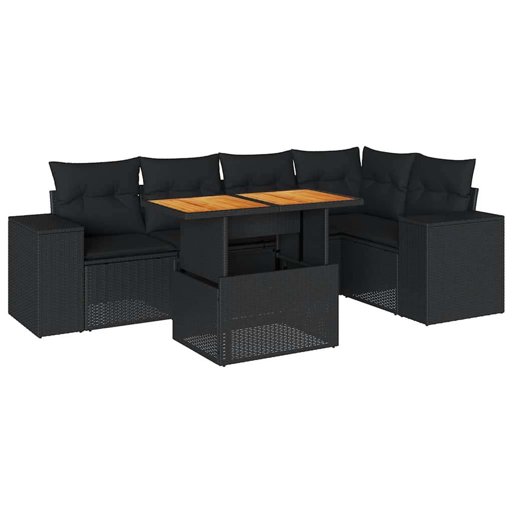 6-delige Loungeset met kussens poly rattan zwart is nu te koop bij PeponiXL, paradijselijk wonen!