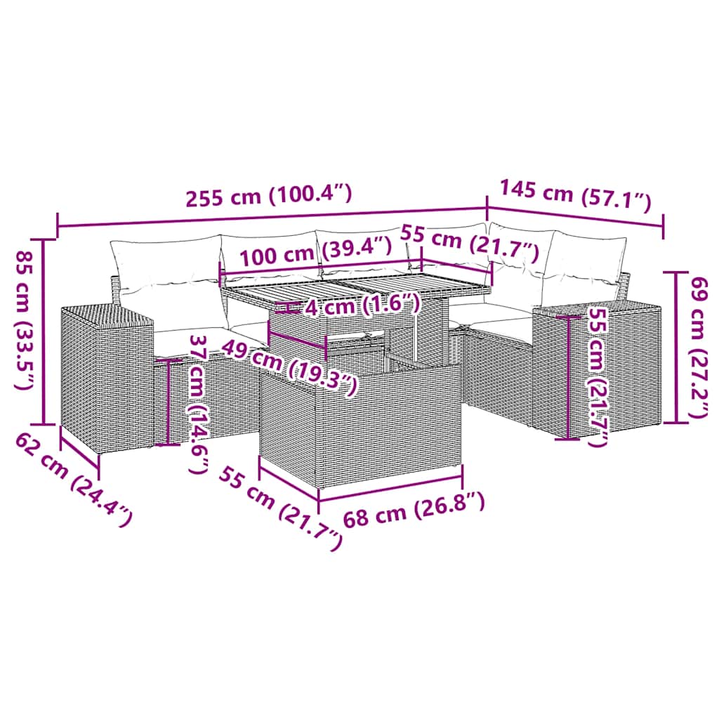 6-delige Loungeset met kussens poly rattan zwart is nu te koop bij PeponiXL, paradijselijk wonen!