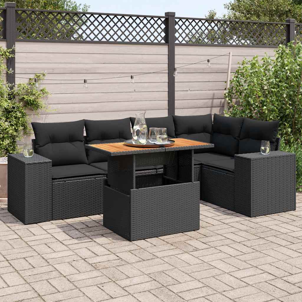 6-delige Loungeset met kussens poly rattan zwart is nu te koop bij PeponiXL, paradijselijk wonen!