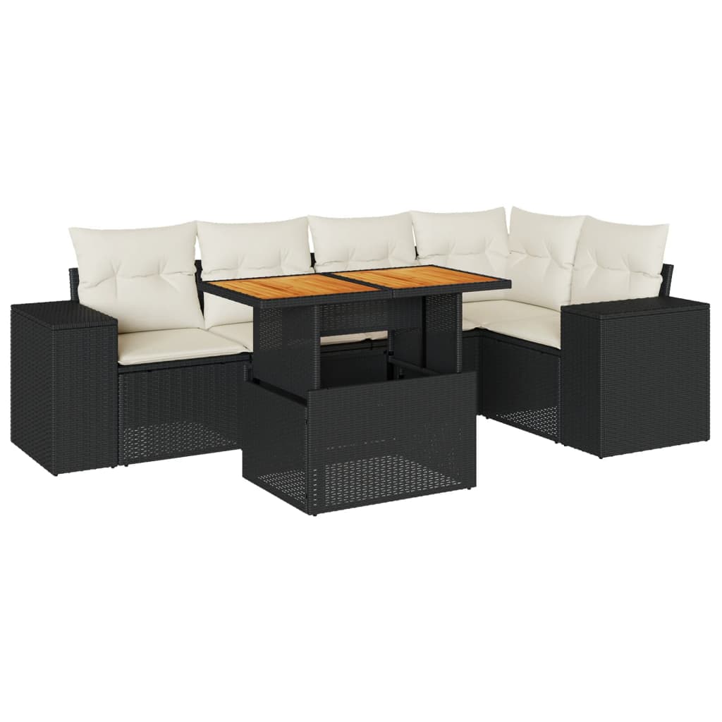 6-delige Loungeset met kussens poly rattan zwart is nu te koop bij PeponiXL, paradijselijk wonen!