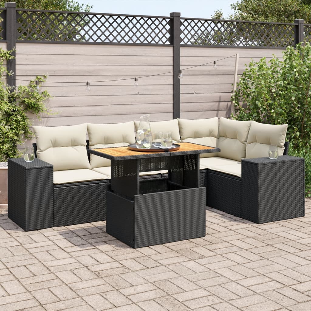 6-delige Loungeset met kussens poly rattan zwart is nu te koop bij PeponiXL, paradijselijk wonen!