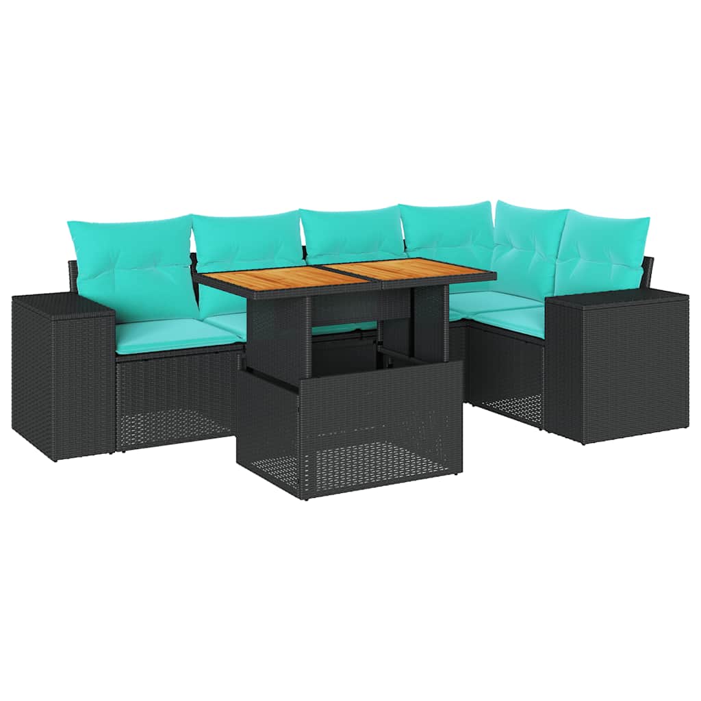 6-delige Loungeset met kussens poly rattan zwart is nu te koop bij PeponiXL, paradijselijk wonen!