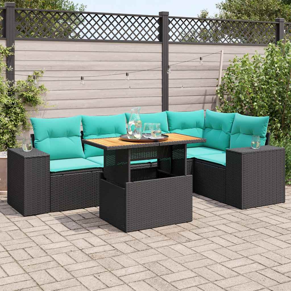 6-delige Loungeset met kussens poly rattan zwart is nu te koop bij PeponiXL, paradijselijk wonen!
