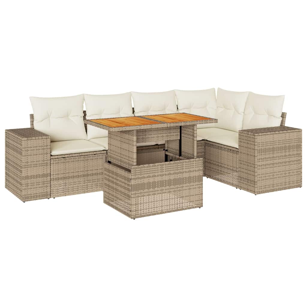6-delige Loungeset met kussens poly rattan beige is nu te koop bij PeponiXL, paradijselijk wonen!