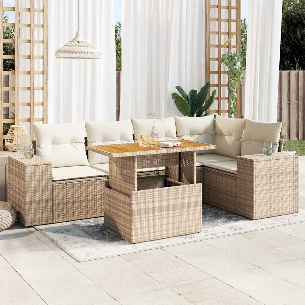 6-delige Loungeset met kussens poly rattan beige is nu te koop bij PeponiXL, paradijselijk wonen!