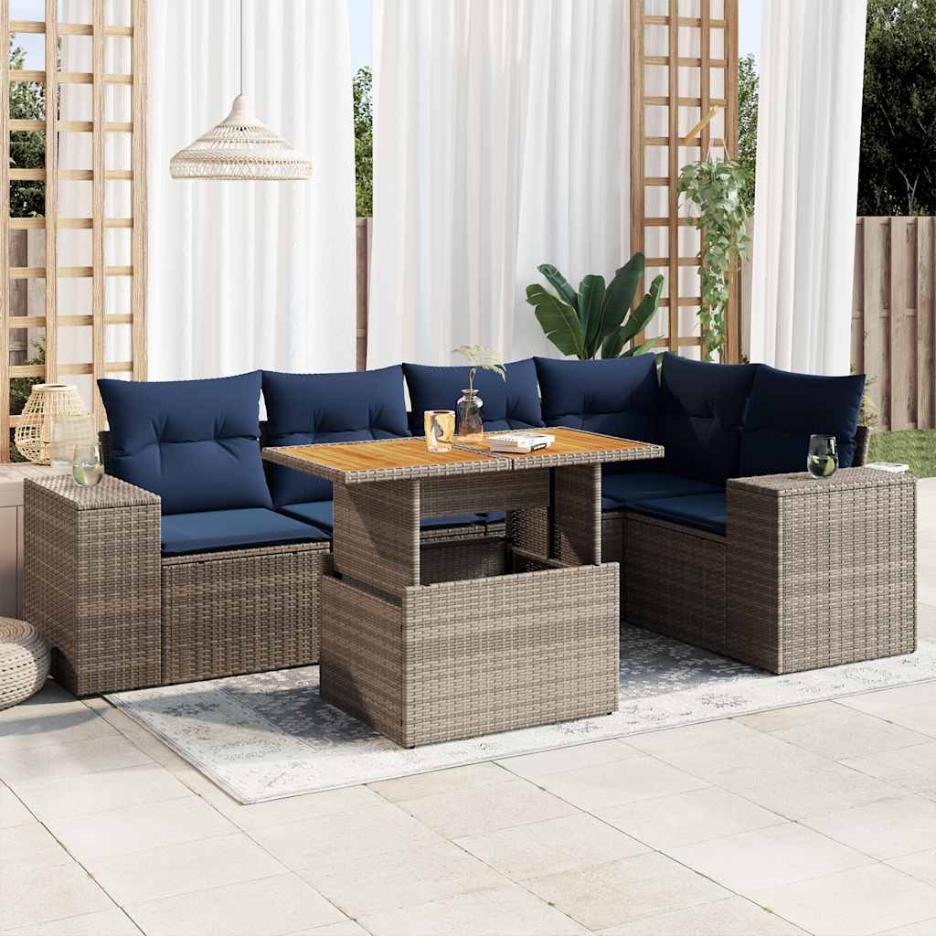 6-delige Loungeset met kussens poly rattan grijs is nu te koop bij PeponiXL, paradijselijk wonen!