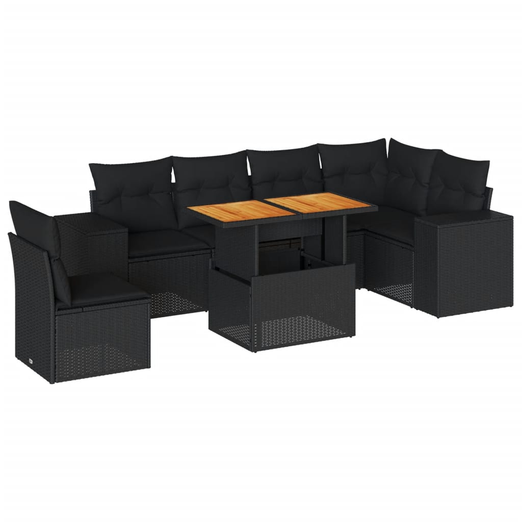7-delige Loungeset met kussens poly rattan zwart is nu te koop bij PeponiXL, paradijselijk wonen!
