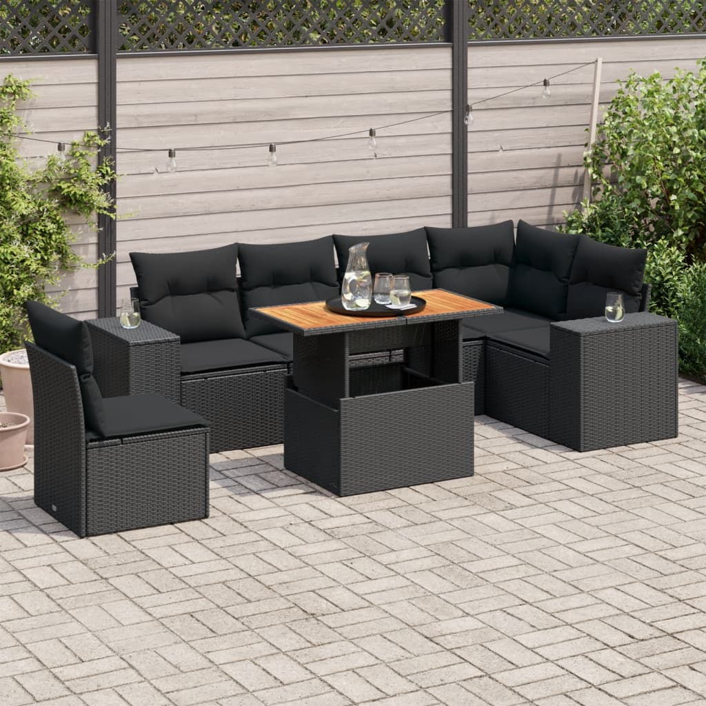 7-delige Loungeset met kussens poly rattan zwart is nu te koop bij PeponiXL, paradijselijk wonen!