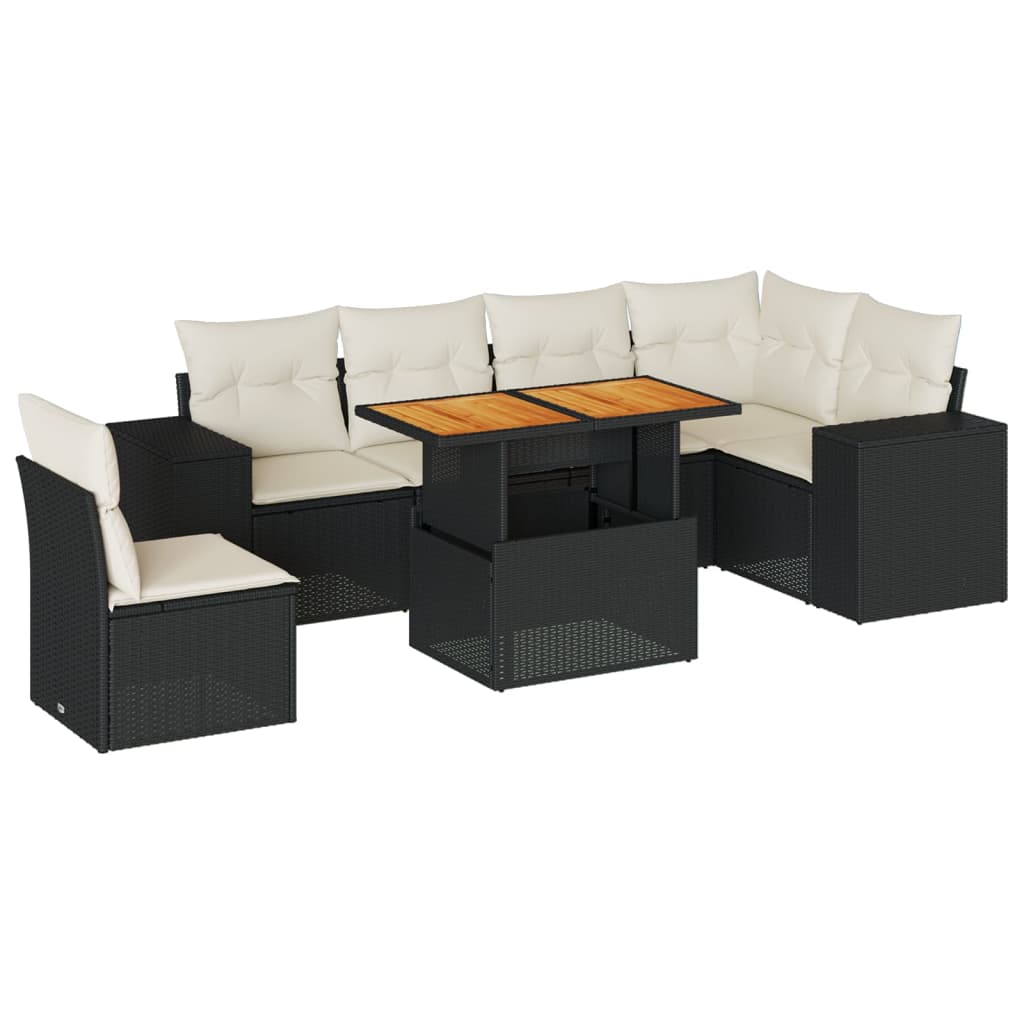 7-delige Loungeset met kussens poly rattan zwart is nu te koop bij PeponiXL, paradijselijk wonen!