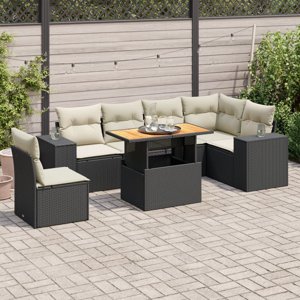 7-delige Loungeset met kussens poly rattan zwart is nu te koop bij PeponiXL, paradijselijk wonen!