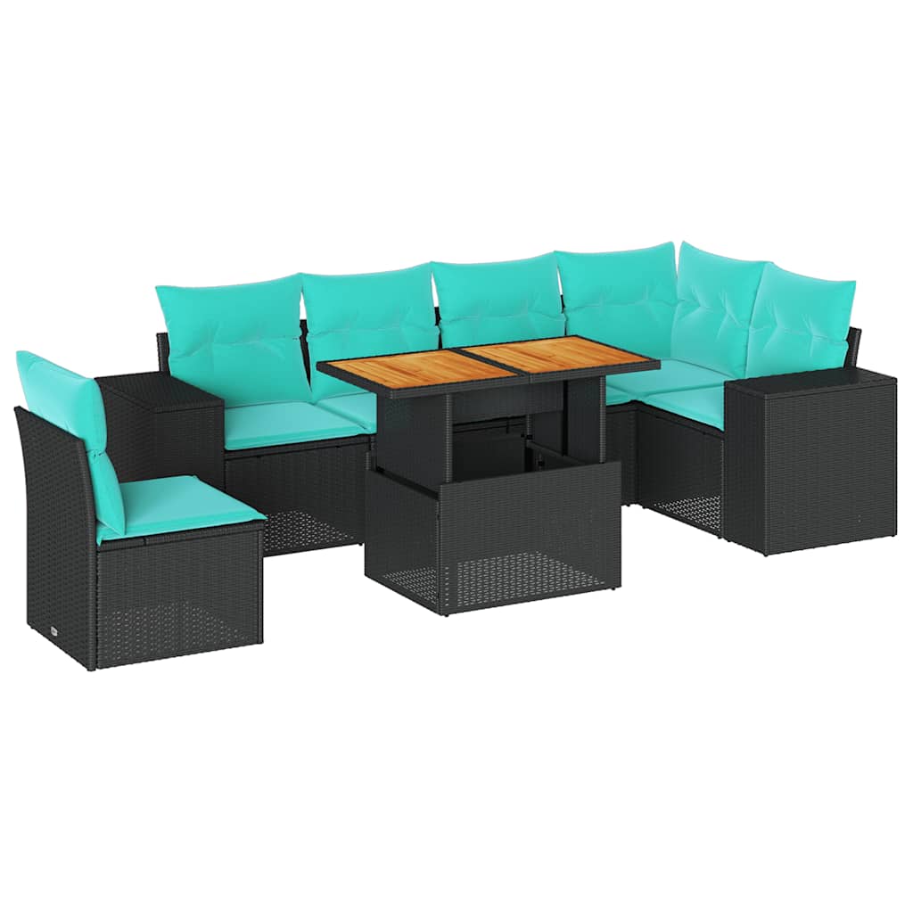 7-delige Loungeset met kussens poly rattan zwart is nu te koop bij PeponiXL, paradijselijk wonen!