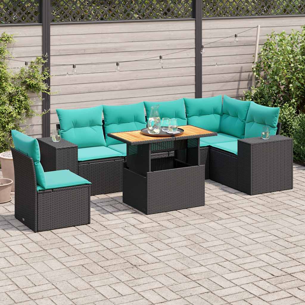 7-delige Loungeset met kussens poly rattan zwart is nu te koop bij PeponiXL, paradijselijk wonen!