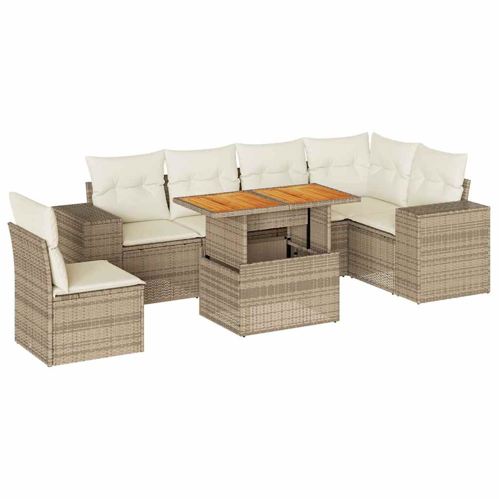 7-delige Loungeset met kussens poly rattan beige is nu te koop bij PeponiXL, paradijselijk wonen!