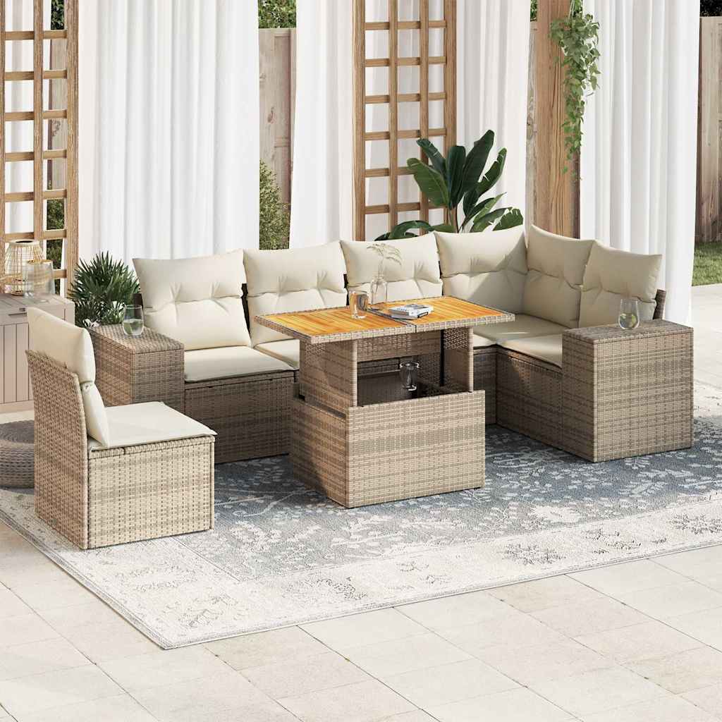 7-delige Loungeset met kussens poly rattan beige is nu te koop bij PeponiXL, paradijselijk wonen!