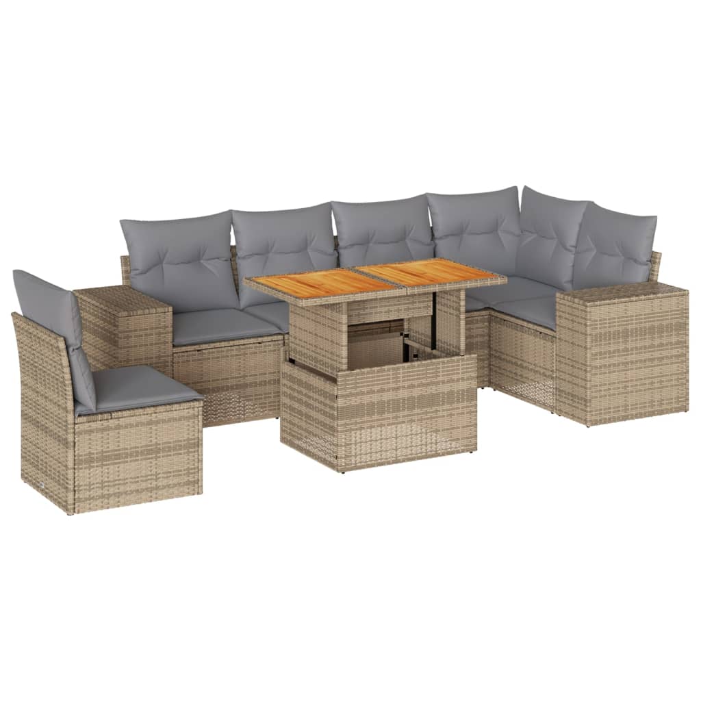 7-delige Loungeset met kussens poly rattan beige is nu te koop bij PeponiXL, paradijselijk wonen!
