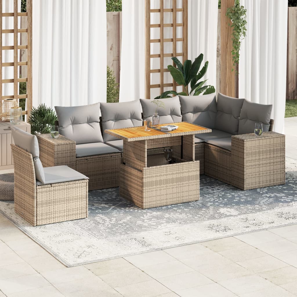 7-delige Loungeset met kussens poly rattan beige is nu te koop bij PeponiXL, paradijselijk wonen!