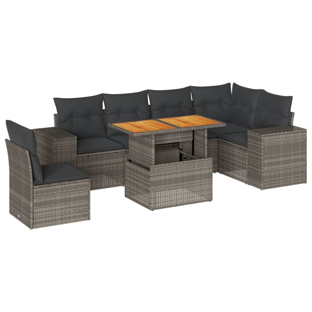 7-delige Loungeset met kussens poly rattan grijs is nu te koop bij PeponiXL, paradijselijk wonen!