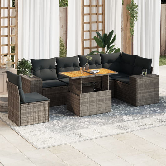 7-delige Loungeset met kussens poly rattan grijs is nu te koop bij PeponiXL, paradijselijk wonen!