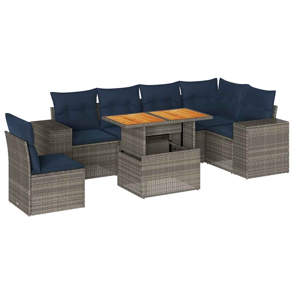 7-delige Loungeset met kussens poly rattan grijs is nu te koop bij PeponiXL, paradijselijk wonen!
