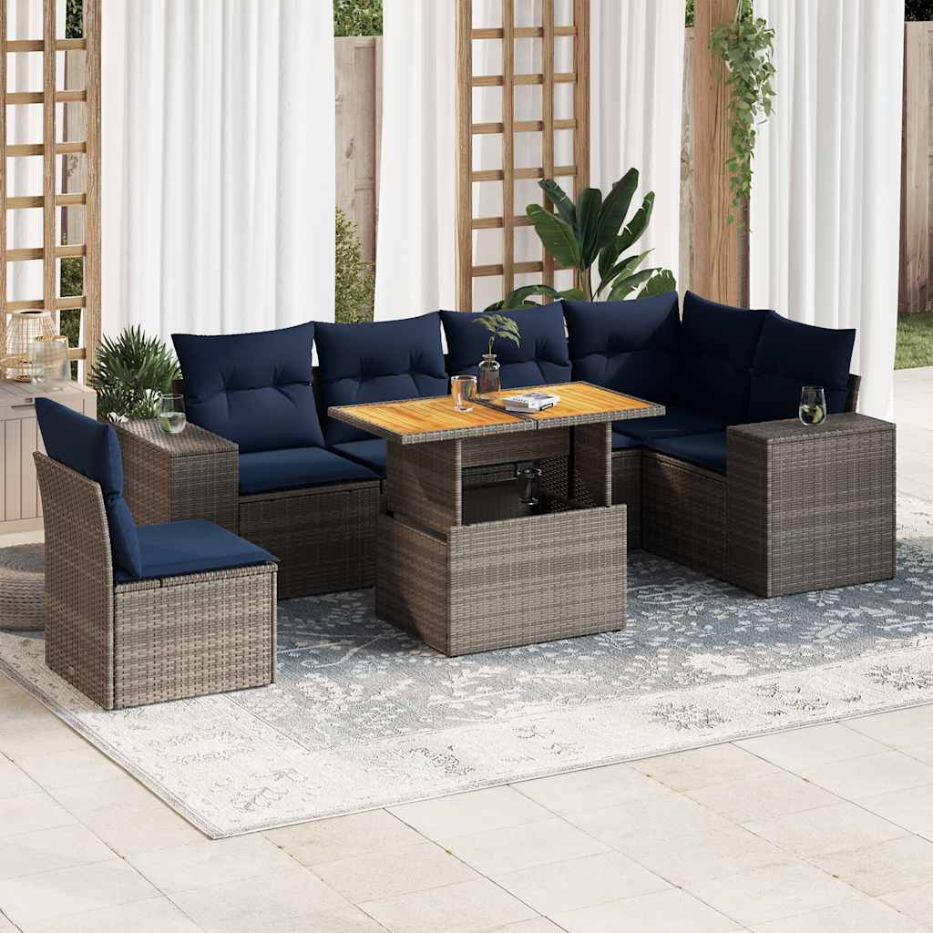 7-delige Loungeset met kussens poly rattan grijs is nu te koop bij PeponiXL, paradijselijk wonen!