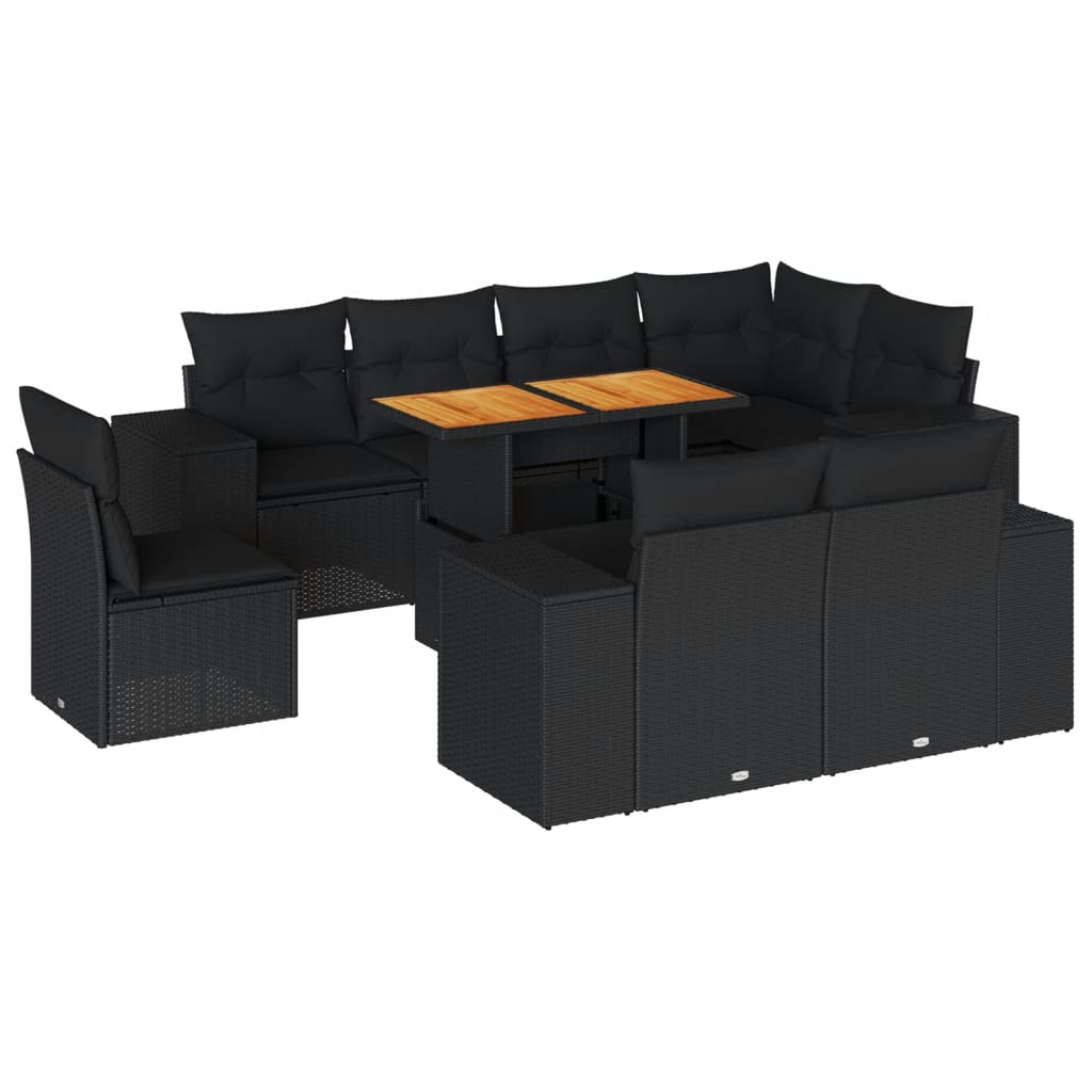 9-delige Loungeset met kussens poly rattan zwart is nu te koop bij PeponiXL, paradijselijk wonen!