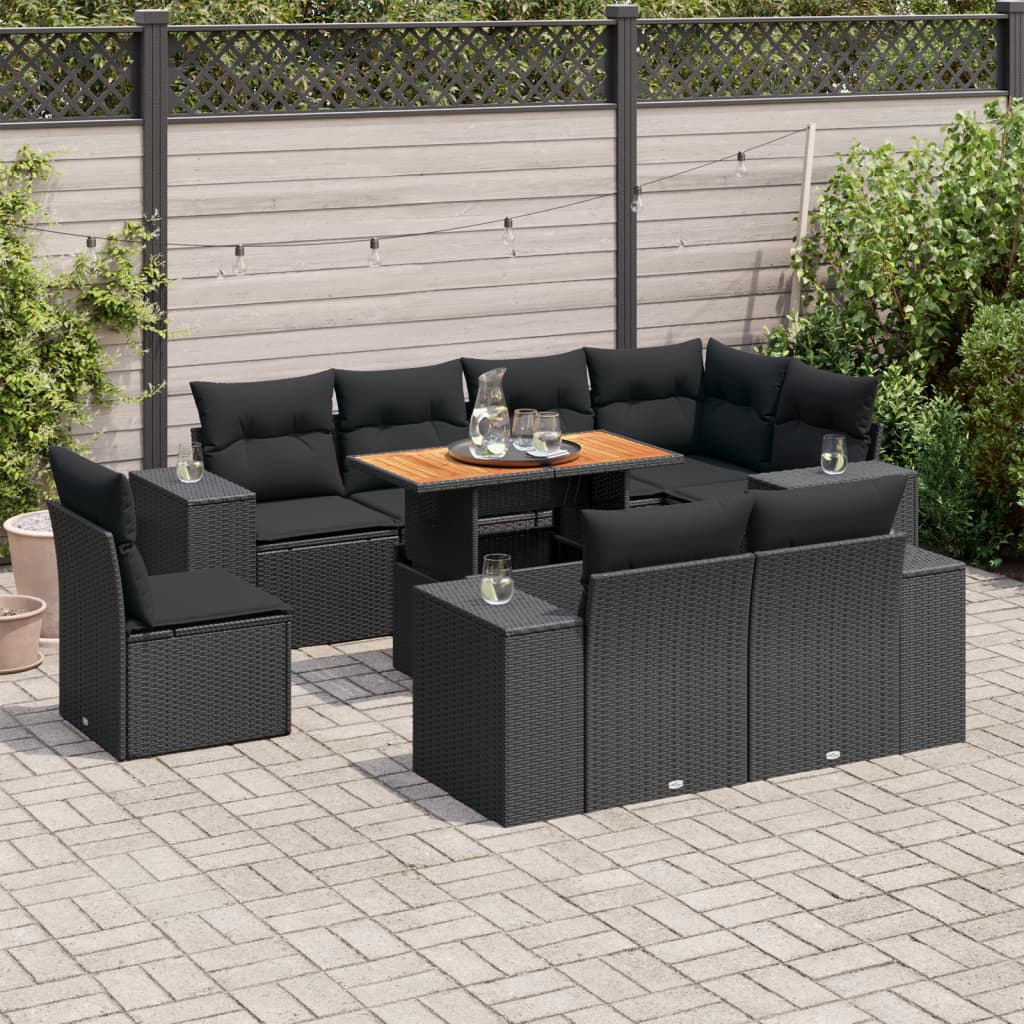9-delige Loungeset met kussens poly rattan zwart is nu te koop bij PeponiXL, paradijselijk wonen!