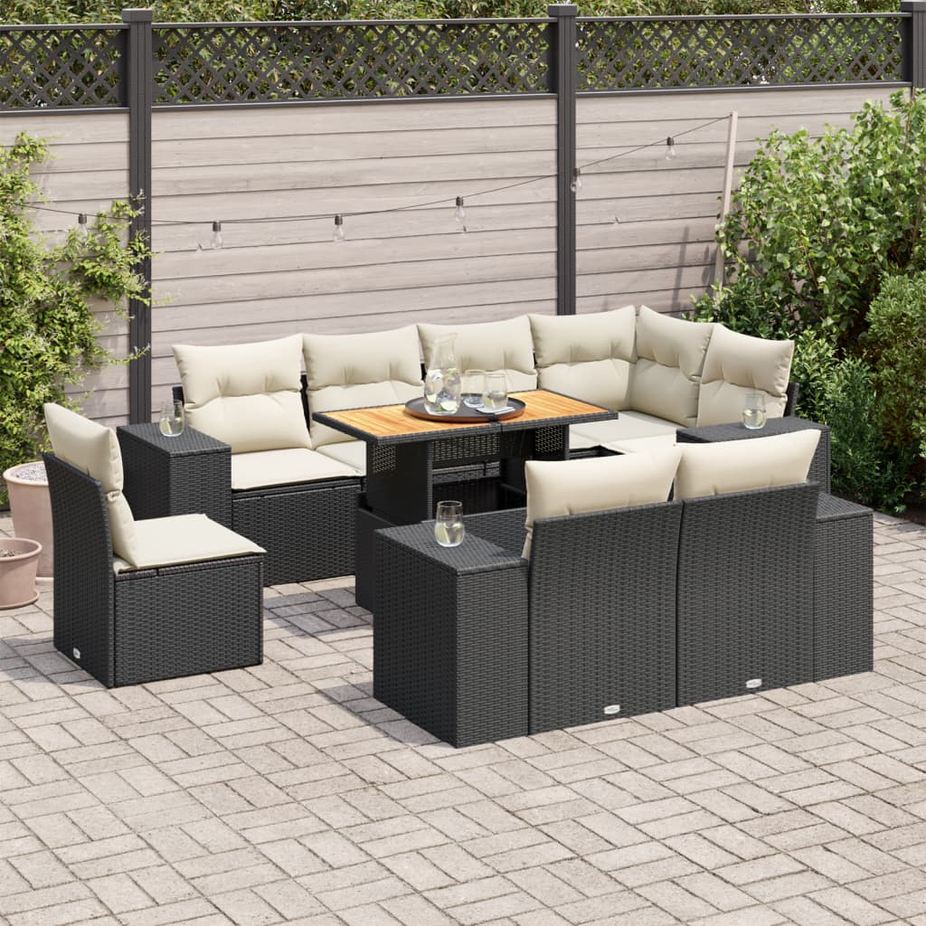 9-delige Loungeset met kussens poly rattan zwart is nu te koop bij PeponiXL, paradijselijk wonen!