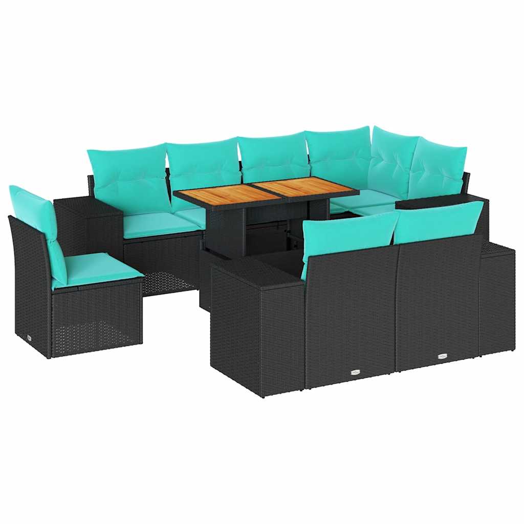 9-delige Loungeset met kussens poly rattan zwart is nu te koop bij PeponiXL, paradijselijk wonen!