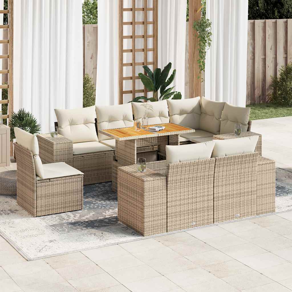 9-delige Loungeset met kussens poly rattan beige is nu te koop bij PeponiXL, paradijselijk wonen!