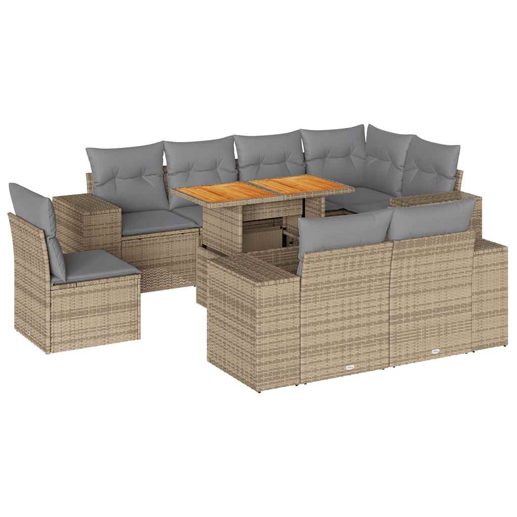 9-delige Loungeset met kussens poly rattan beige is nu te koop bij PeponiXL, paradijselijk wonen!