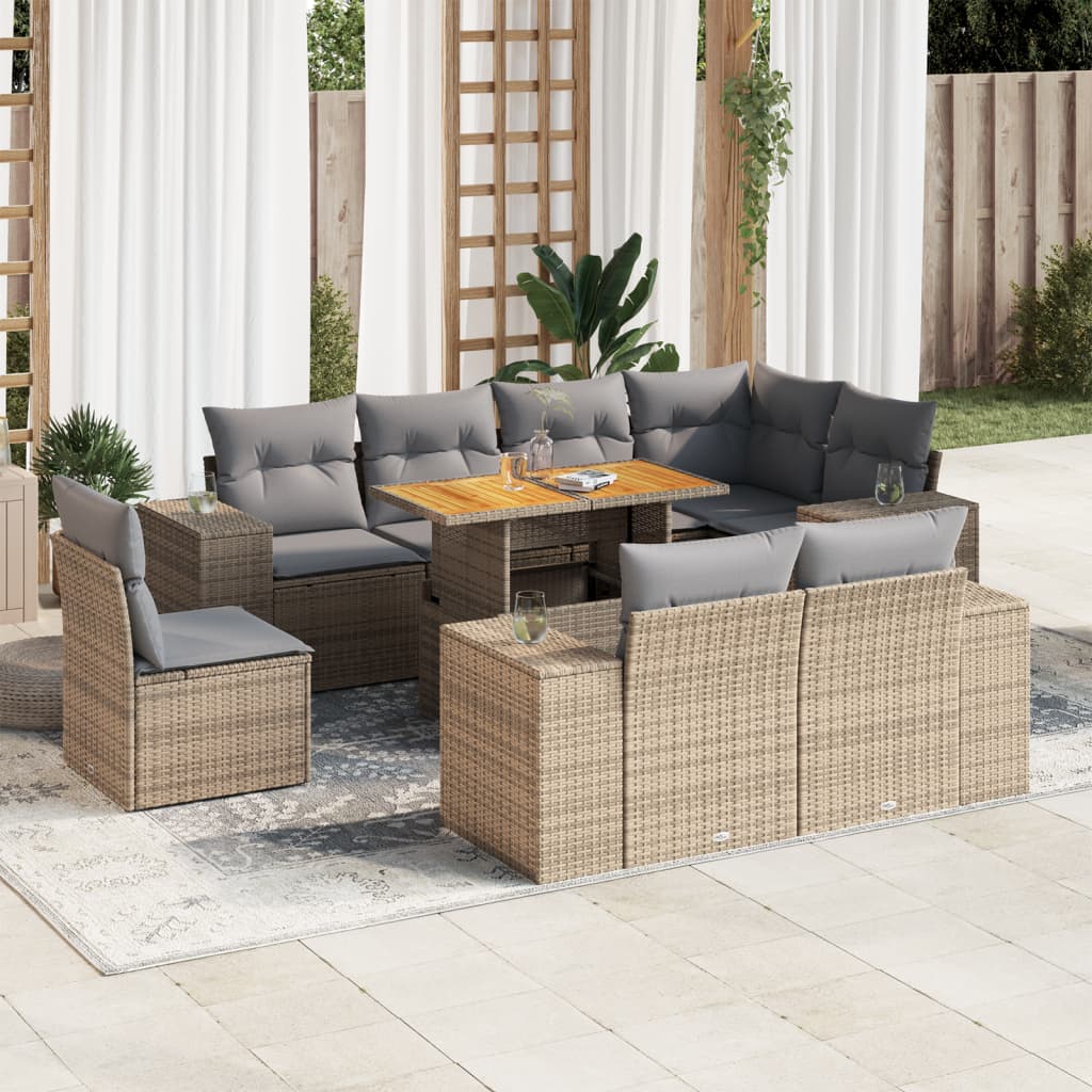 9-delige Loungeset met kussens poly rattan beige is nu te koop bij PeponiXL, paradijselijk wonen!