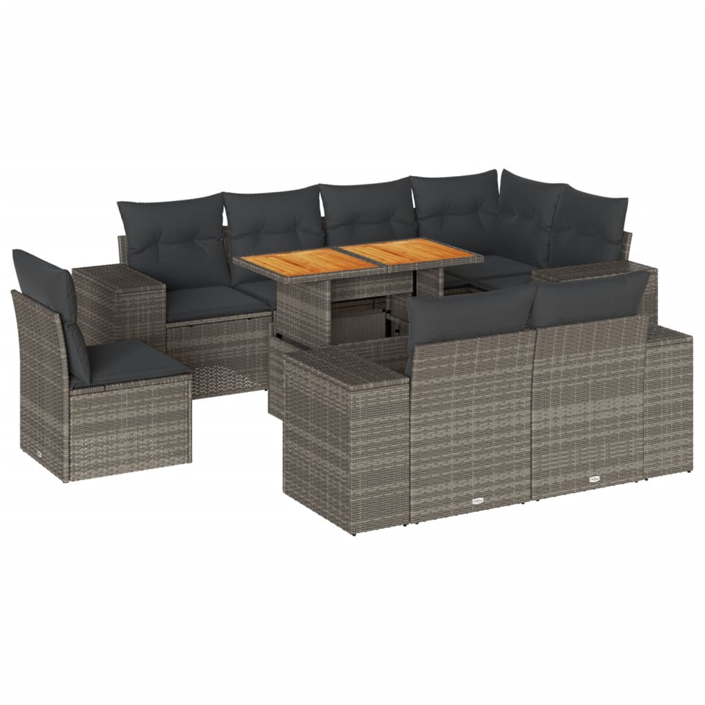 9-delige Loungeset met kussens poly rattan grijs is nu te koop bij PeponiXL, paradijselijk wonen!