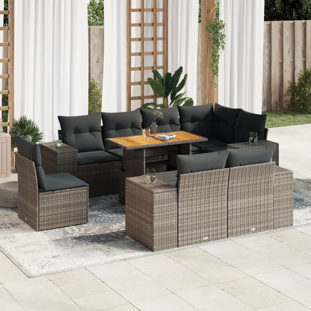 9-delige Loungeset met kussens poly rattan grijs is nu te koop bij PeponiXL, paradijselijk wonen!