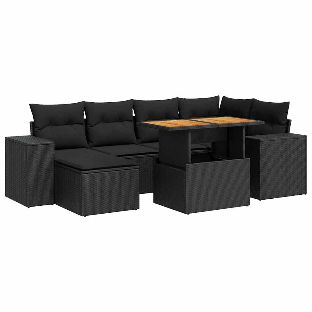 7-delige Loungeset met kussens poly rattan zwart is nu te koop bij PeponiXL, paradijselijk wonen!