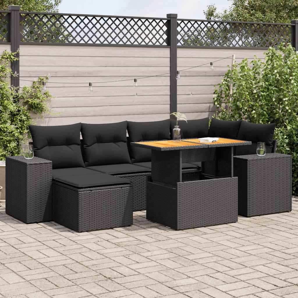 7-delige Loungeset met kussens poly rattan zwart is nu te koop bij PeponiXL, paradijselijk wonen!
