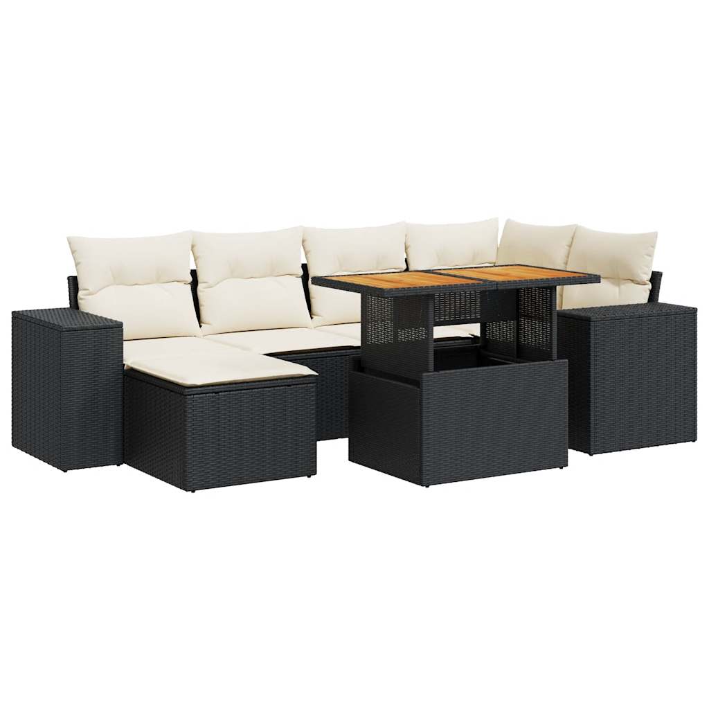 7-delige Loungeset met kussens poly rattan zwart is nu te koop bij PeponiXL, paradijselijk wonen!