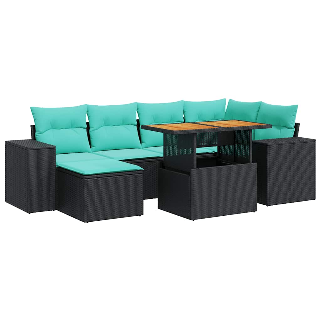 7-delige Loungeset met kussens poly rattan zwart is nu te koop bij PeponiXL, paradijselijk wonen!
