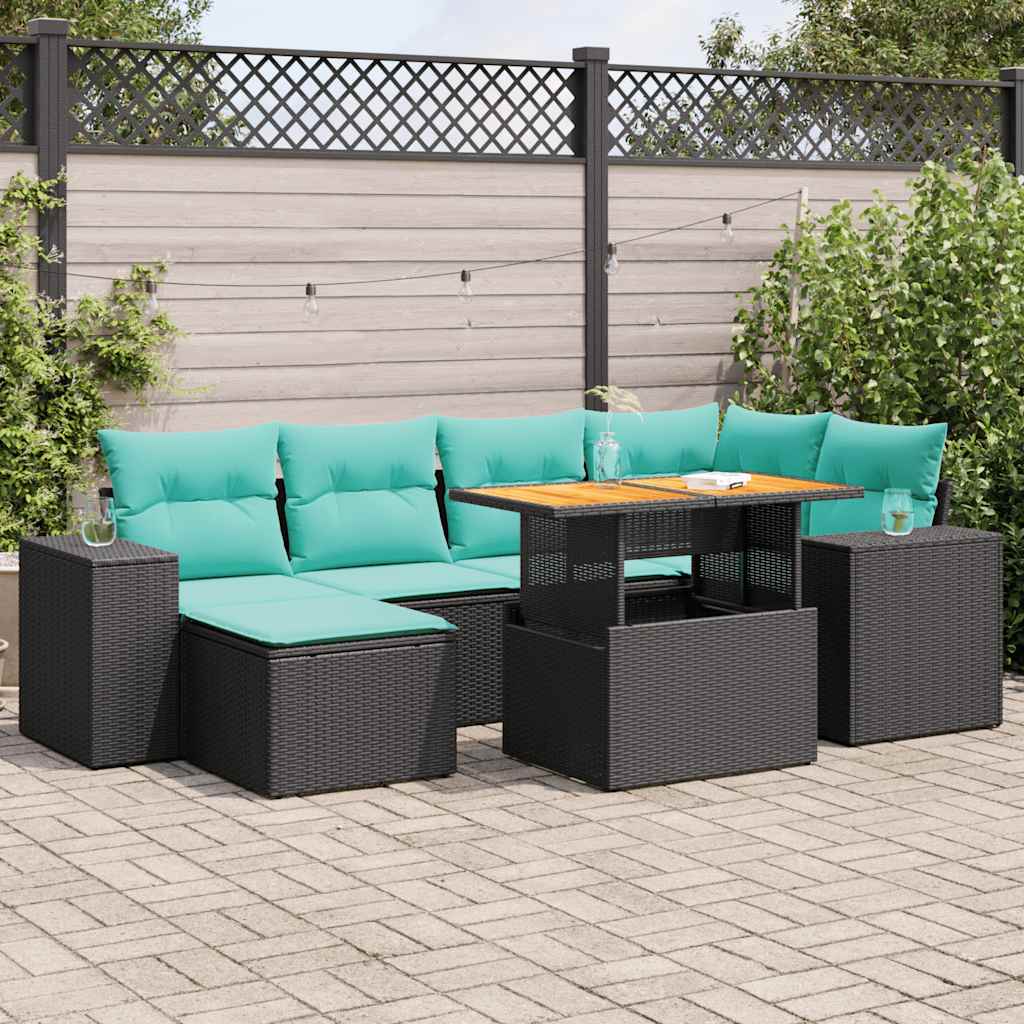 7-delige Loungeset met kussens poly rattan zwart is nu te koop bij PeponiXL, paradijselijk wonen!