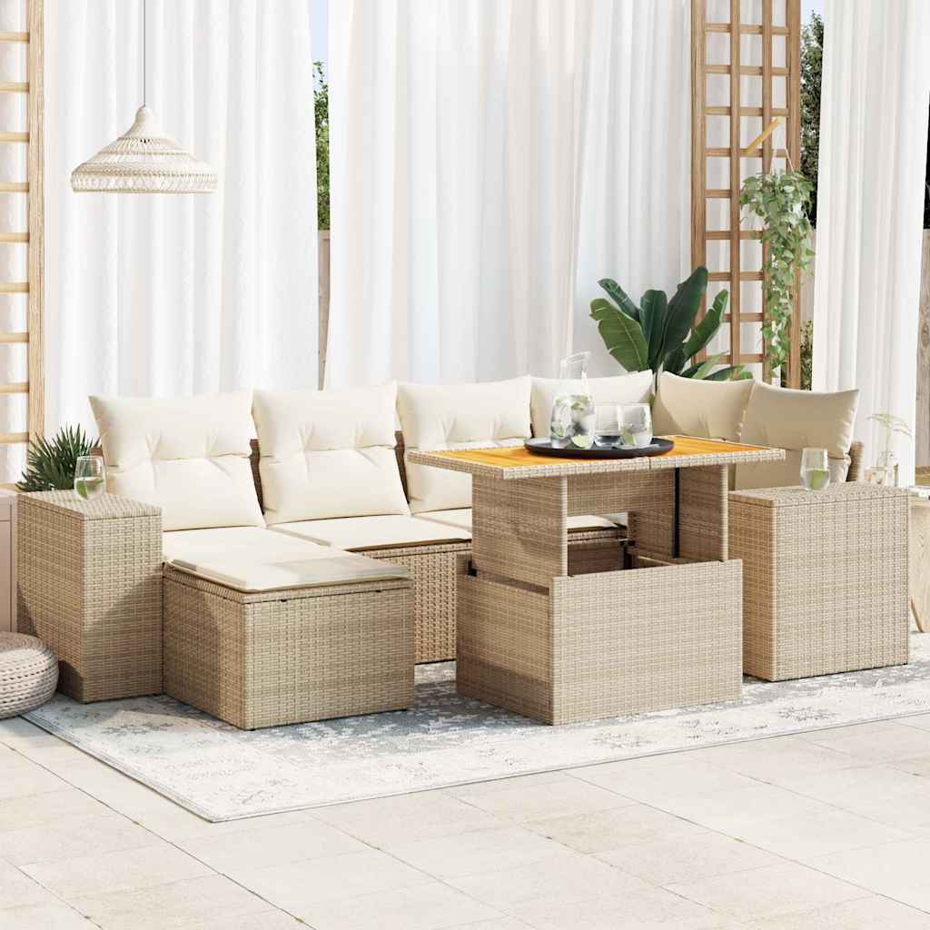 7-delige Loungeset met kussens poly rattan beige is nu te koop bij PeponiXL, paradijselijk wonen!