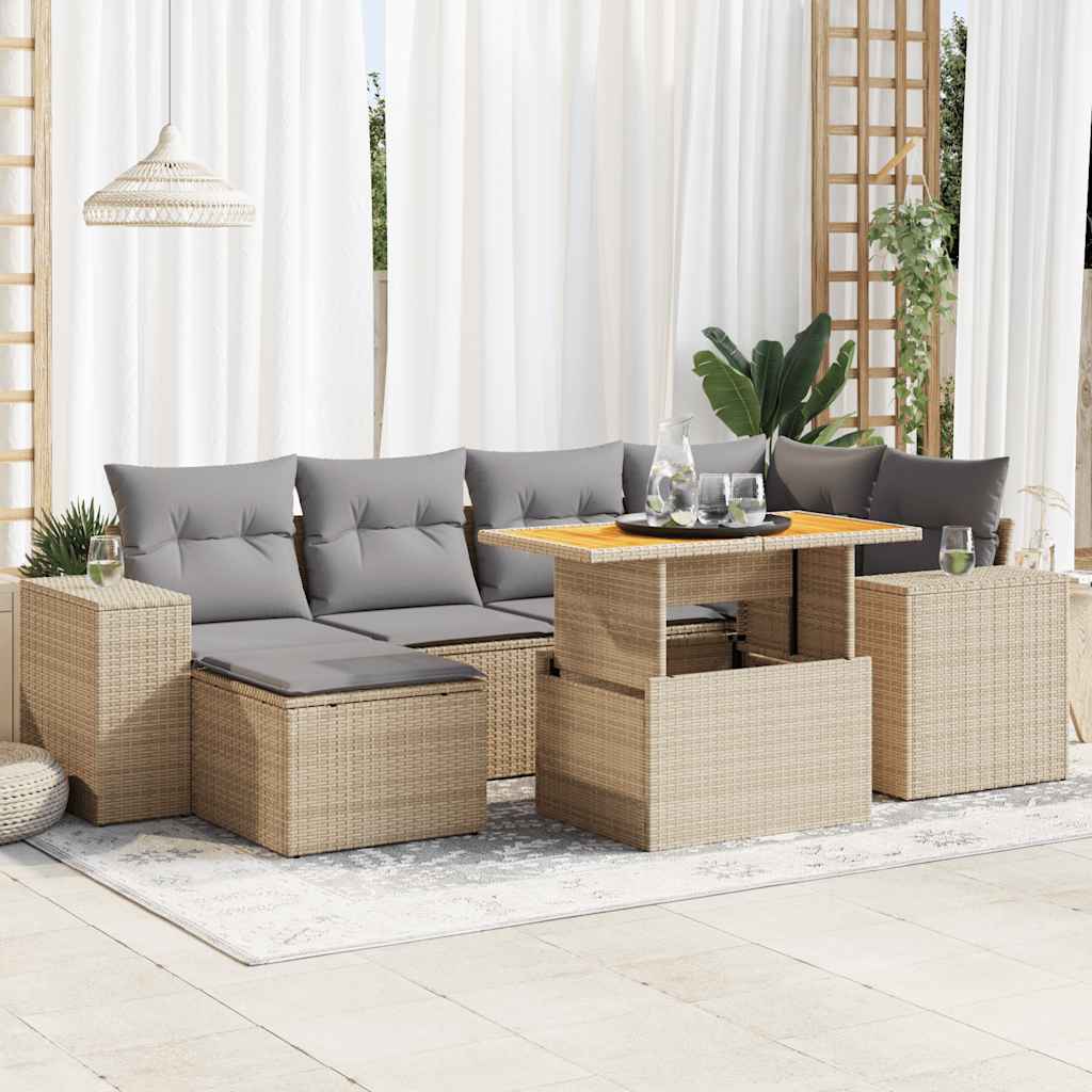 7-delige Loungeset met kussens poly rattan beige is nu te koop bij PeponiXL, paradijselijk wonen!