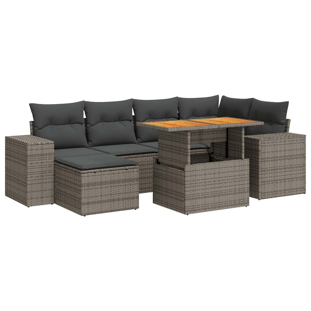 7-delige Loungeset met kussens poly rattan grijs is nu te koop bij PeponiXL, paradijselijk wonen!