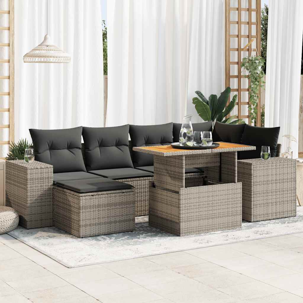 7-delige Loungeset met kussens poly rattan grijs is nu te koop bij PeponiXL, paradijselijk wonen!