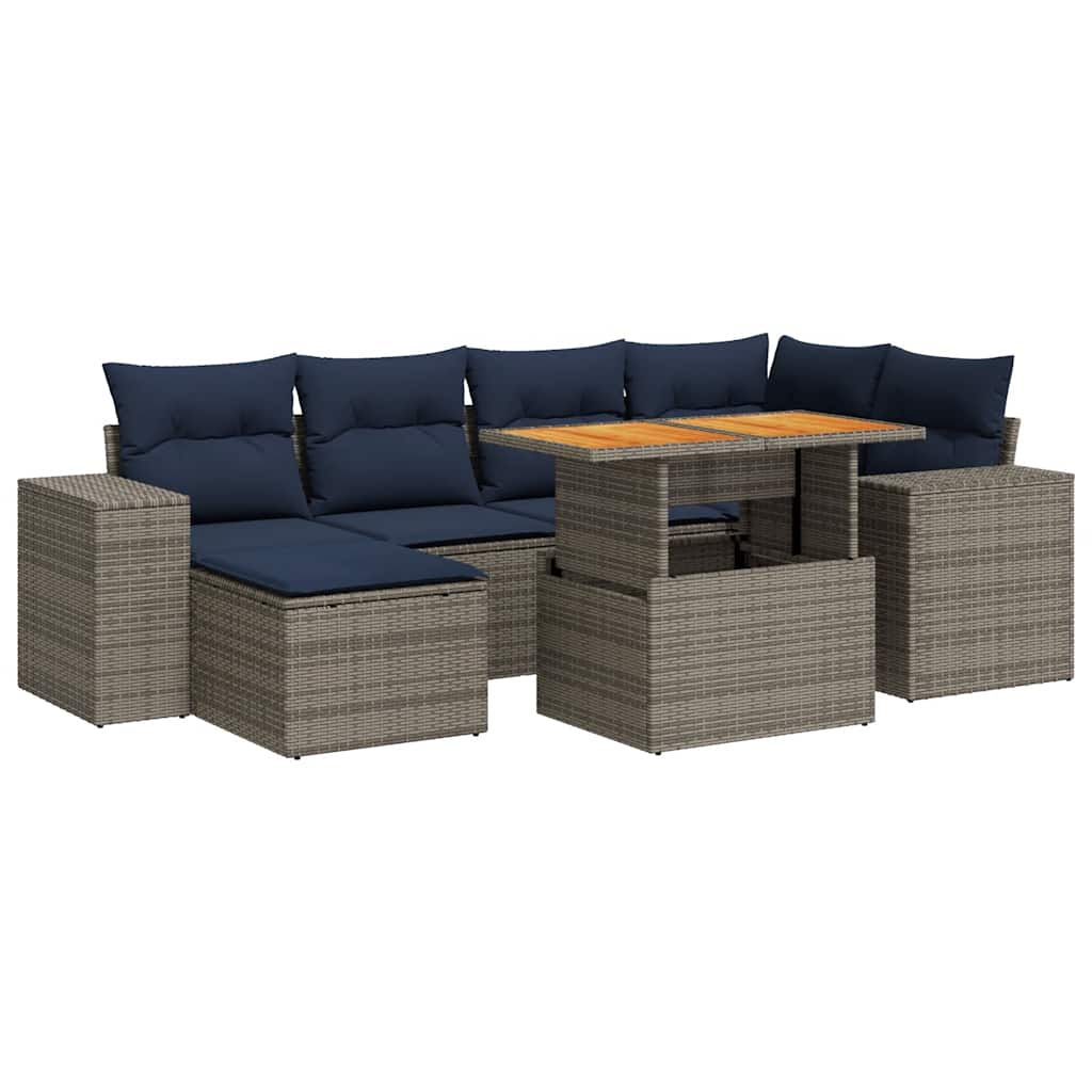 7-delige Loungeset met kussens poly rattan grijs is nu te koop bij PeponiXL, paradijselijk wonen!