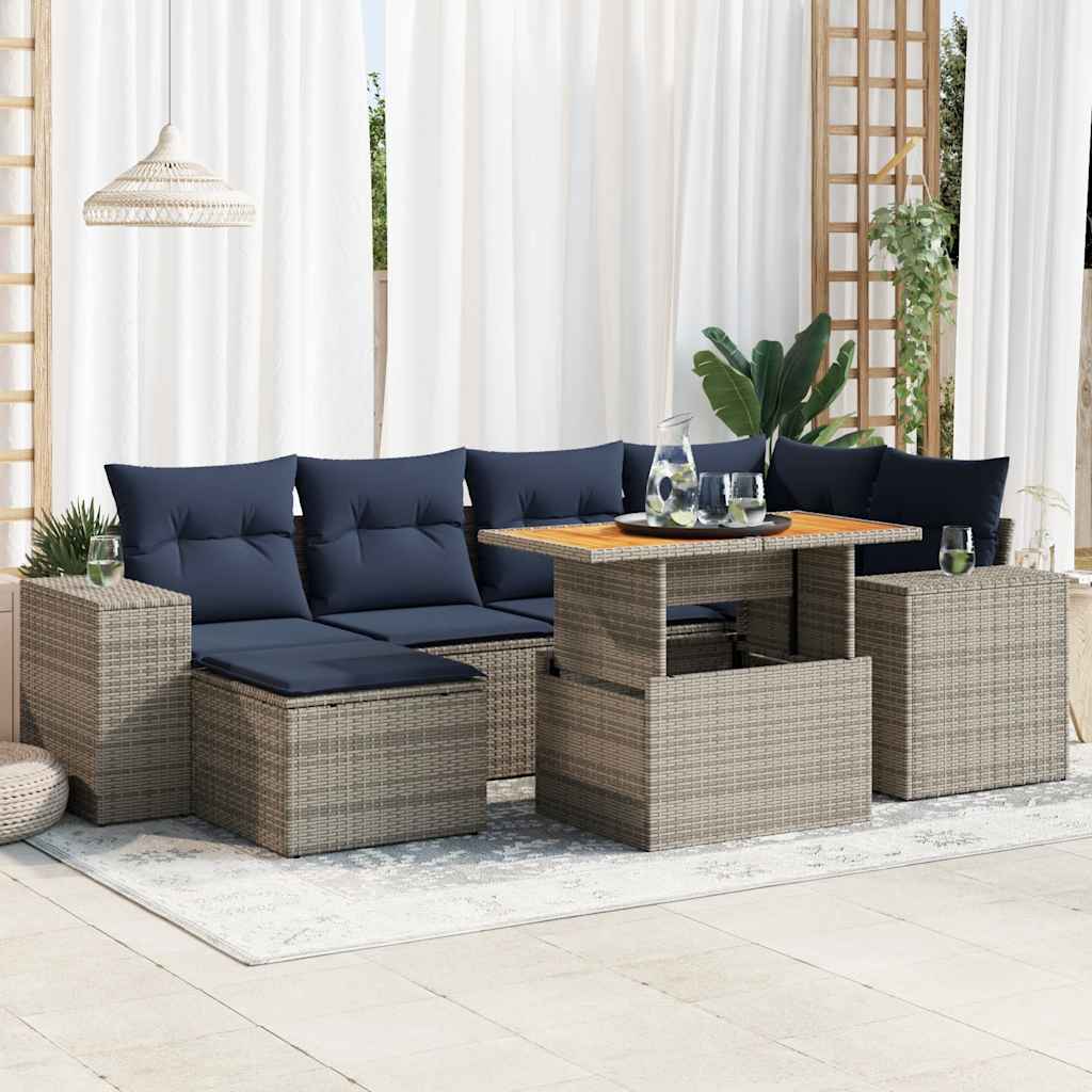 7-delige Loungeset met kussens poly rattan grijs is nu te koop bij PeponiXL, paradijselijk wonen!